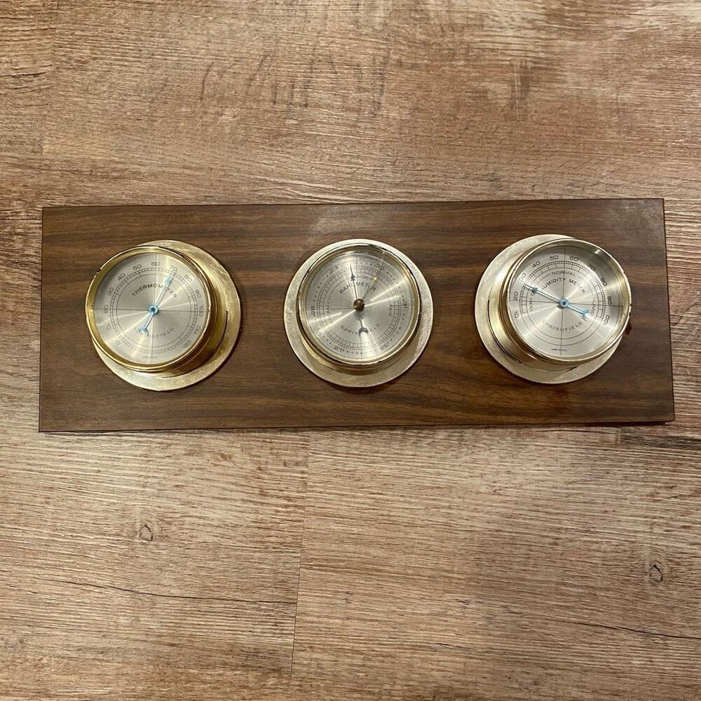 Vintage Springfield Weather Instrument Panel Barometer Temperature Humidity Wall - Picture 13 of 13